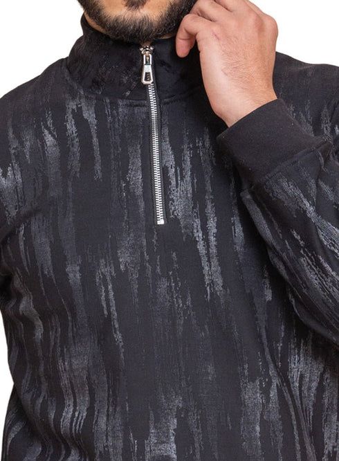 Black Printed Quarter Zipper - Khotwh