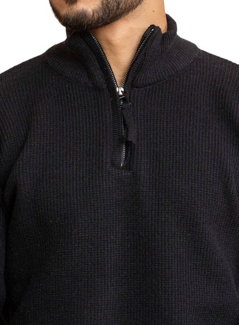 Black Quarter Zipper Pullover - Khotwh