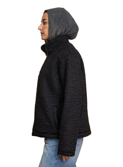 Black RD - Faux Fur High Neck Sweater - Khotwh