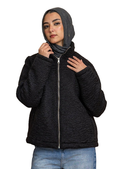 Black RD - Faux Fur High Neck Sweater - Khotwh