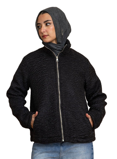 Black RD - Faux Fur High Neck Sweater - Khotwh