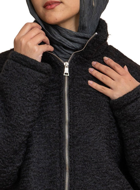 Black RD - Faux Fur High Neck Sweater - Khotwh