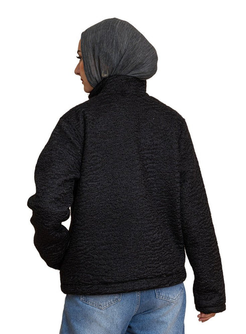 Black RD - Faux Fur High Neck Sweater - Khotwh