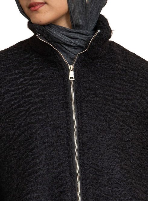 Black RD - Faux Fur High Neck Sweater - Khotwh