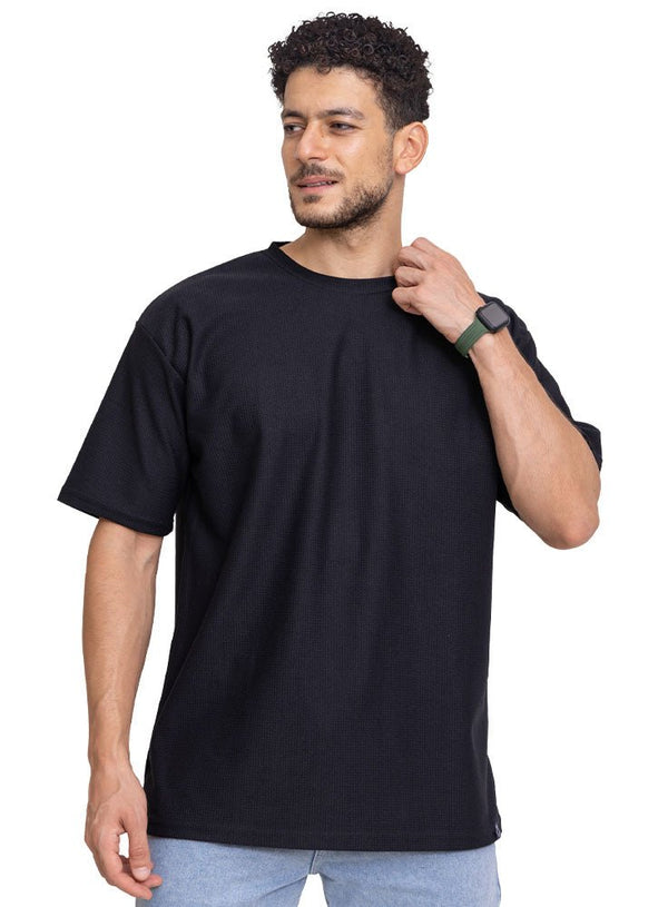 Black Rhombus Over Size Round T-Shirt - Khotwh