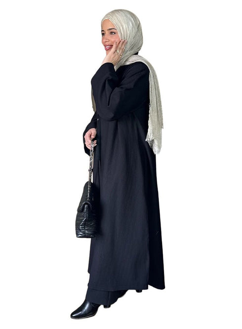 Black Ribbed Long Cardigan - Khotwh