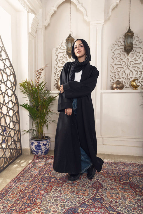 Black Ribbed Long Cardigan - Khotwh