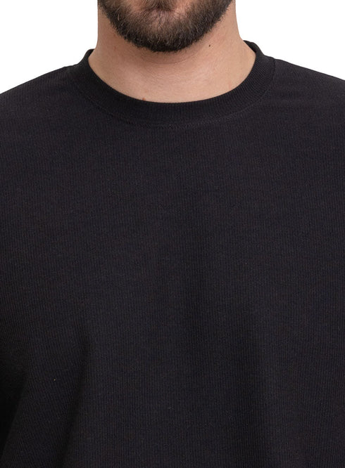 Black Ribbed Over Size Round T-Shirt - Khotwh