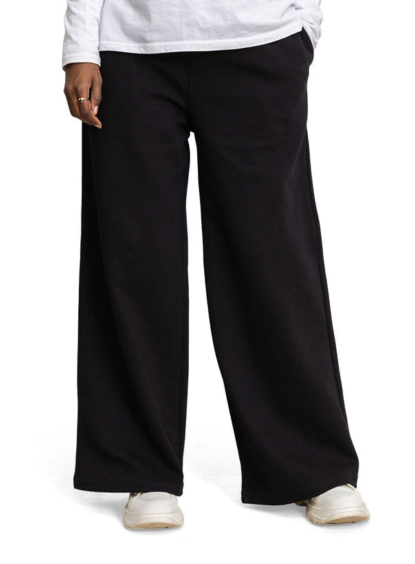 Black Ribbed Wide Leg - Khotwh