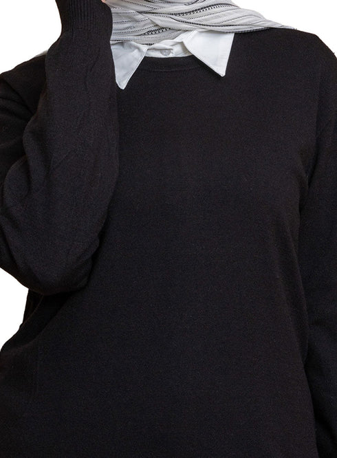 Black Round Knit Pullover - Khotwh