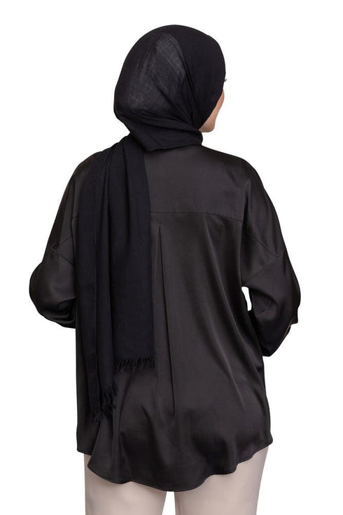 Black Satin Blouse - Khotwh