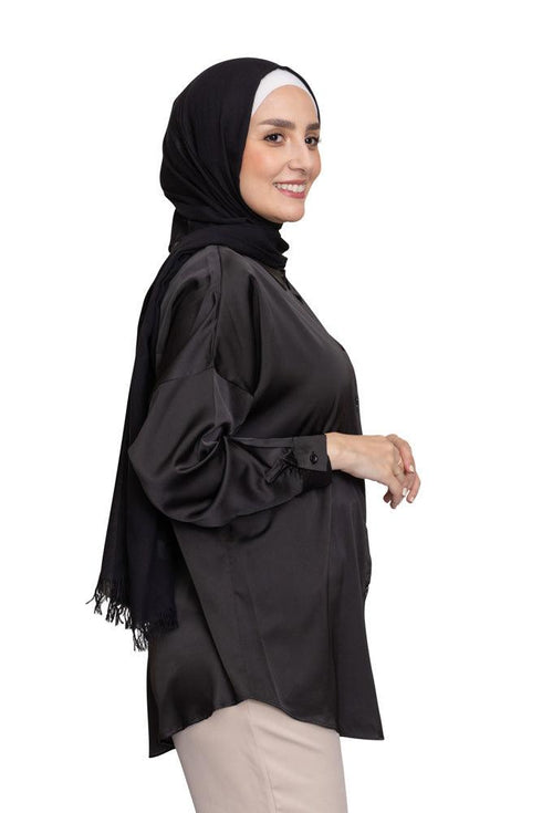 Black Satin Blouse - Khotwh
