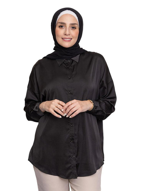Black Satin Blouse - Khotwh
