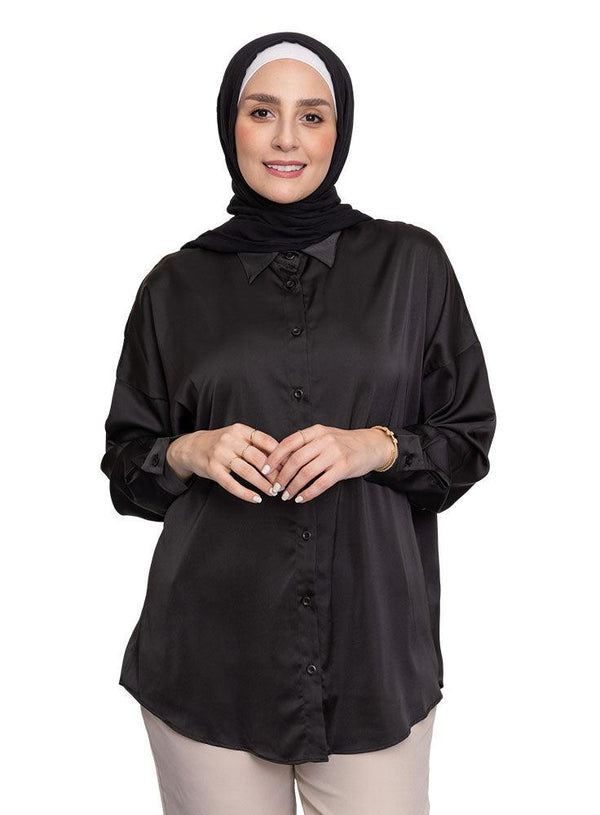 Black Satin Blouse - Khotwh
