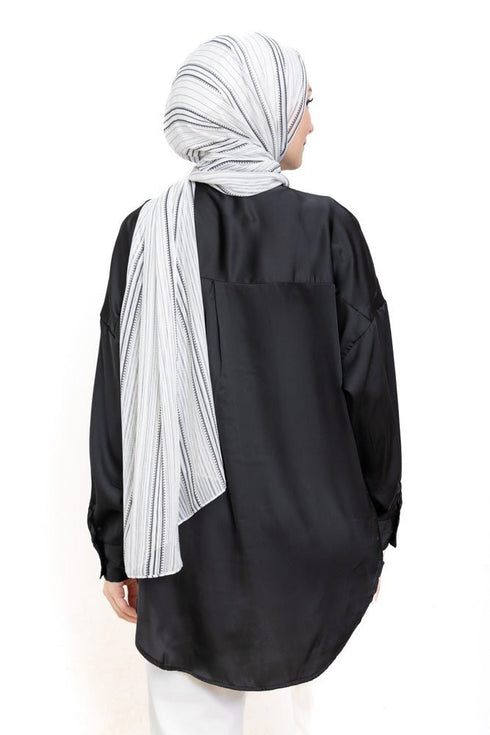 Black Satin Over Size Shirt - Khotwh