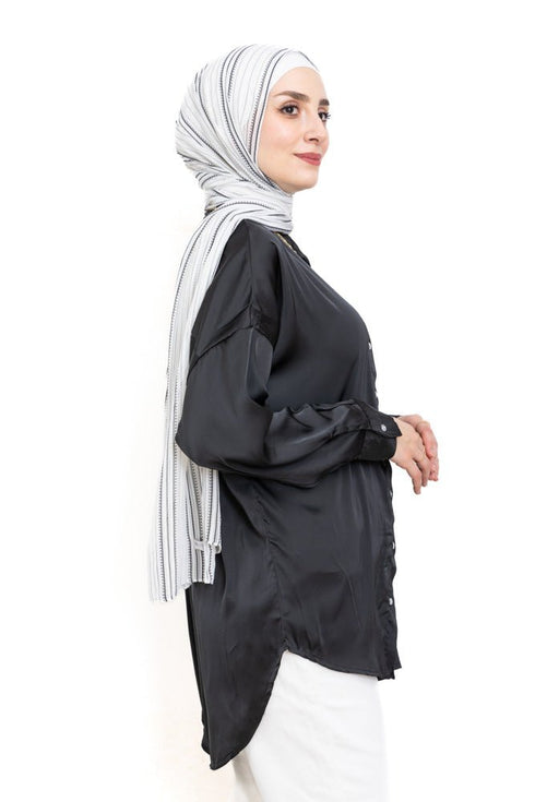 Black Satin Over Size Shirt - Khotwh