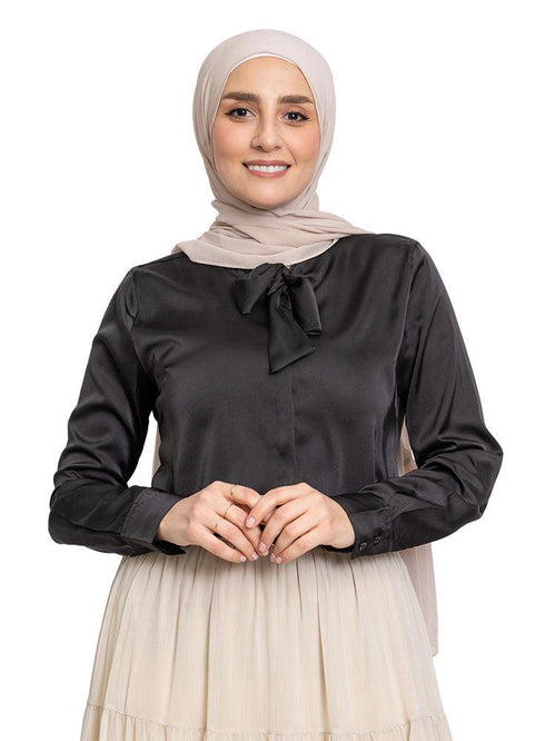 Black Satin Tape Blouse - Khotwh