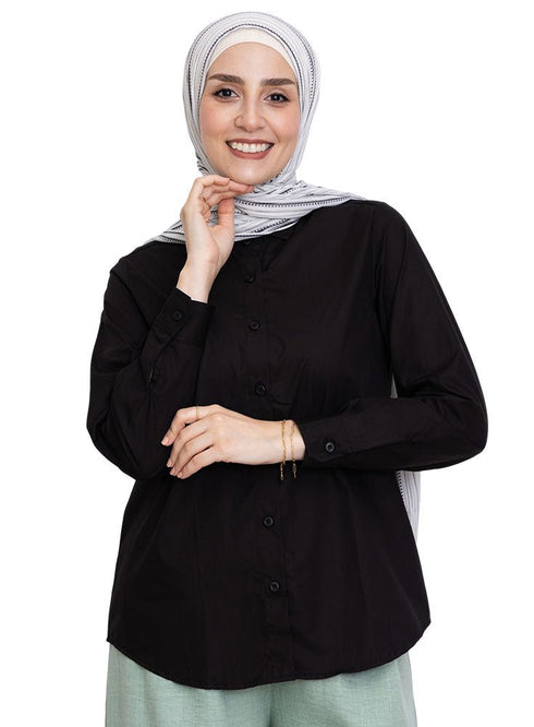 Black Short Poplin Shirt - Khotwh