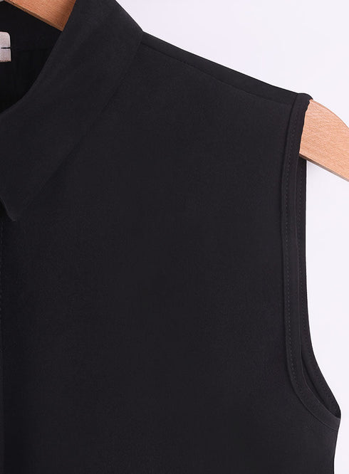 Black Sleeveless Basic Shirt - Khotwh