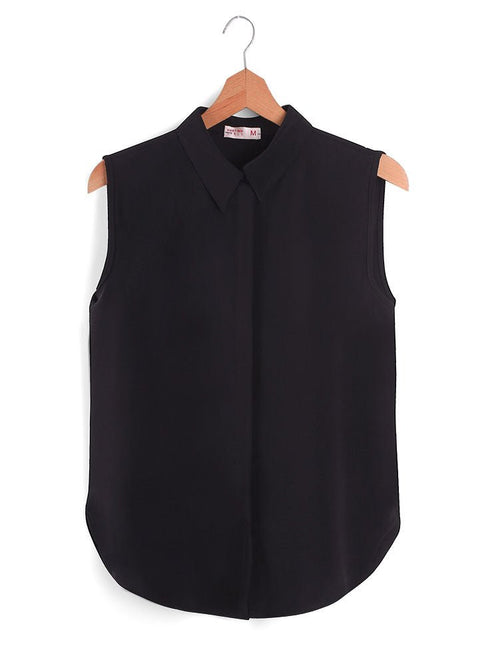 Black Sleeveless Basic Shirt - Khotwh