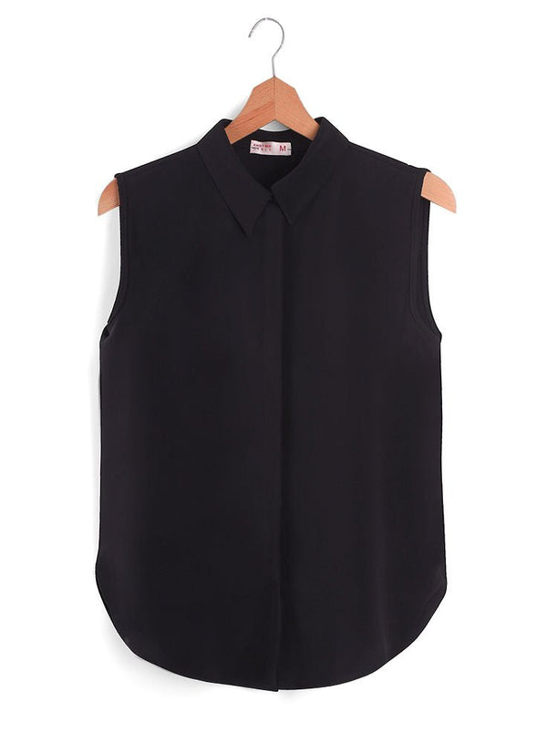Black Sleeveless Basic Shirt - Khotwh