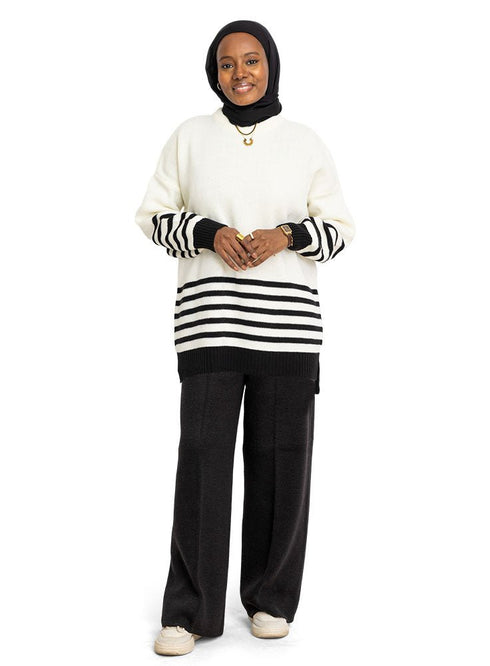 Black Striped Knit Suit 2 - Khotwh