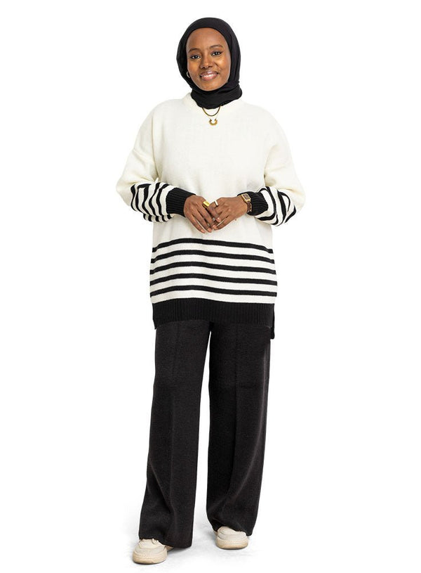 Black Striped Knit Suit 2 - Khotwh
