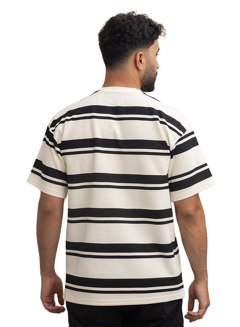 Black Striped - Over Size Round T-Shirt - Khotwh
