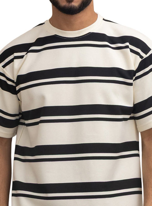 Black Striped - Over Size Round T-Shirt - Khotwh