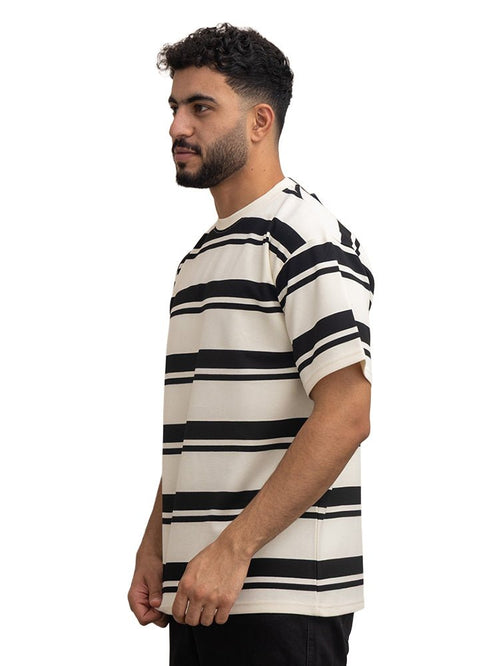 Black Striped - Over Size Round T-Shirt - Khotwh