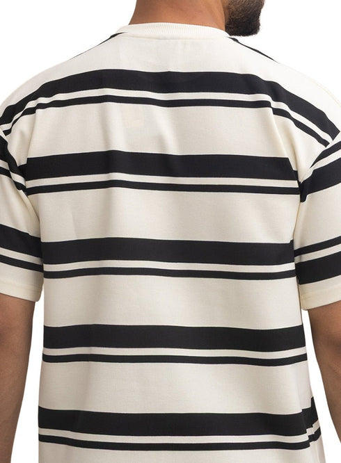 Black Striped - Over Size Round T-Shirt - Khotwh