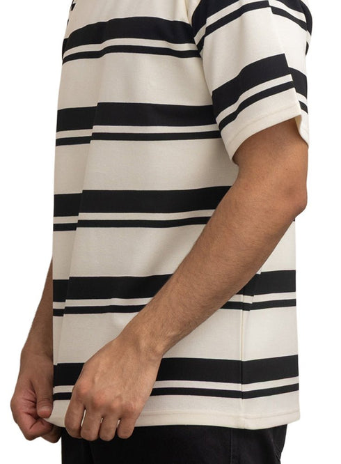 Black Striped - Over Size Round T-Shirt - Khotwh