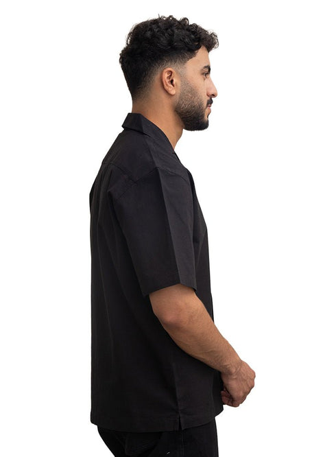 Black Tennis Collar Linen Shirt - Khotwh