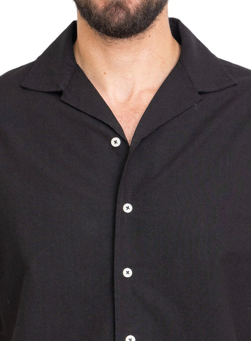 Black Tennis Collar Linen Shirt - Khotwh