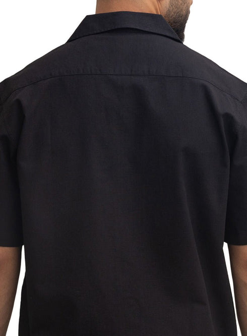 Black Tennis Collar Linen Shirt - Khotwh