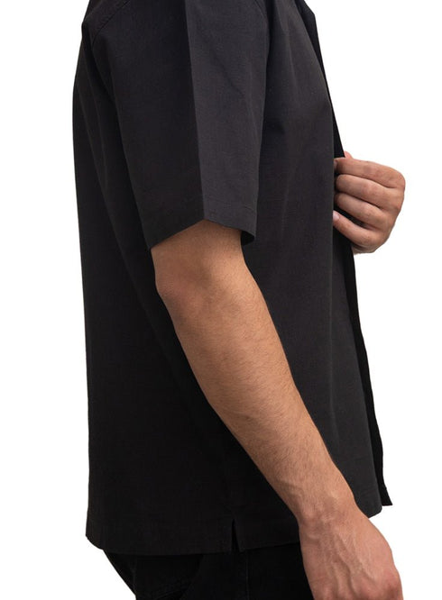 Black Tennis Collar Linen Shirt - Khotwh