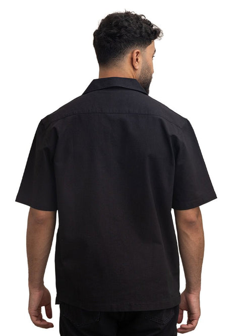 Black Tennis Collar Linen Shirt - Khotwh