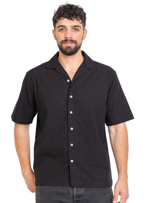 Black Tennis Collar Linen Shirt - Khotwh
