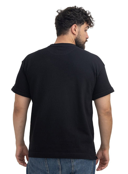 Black UpSide Sleeve -Crunchy-Oversize Round T-Shirt - Khotwh