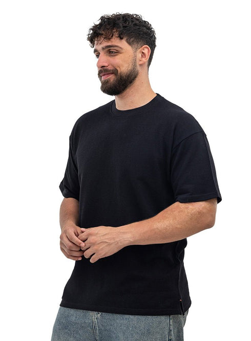 Black V-Crunchy-Oversize Round T-Shirt - Khotwh