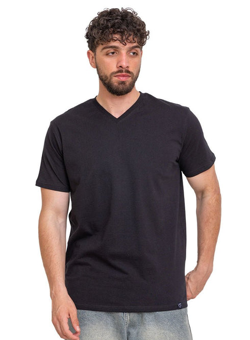 Black V - neck T-Shirt - Khotwh