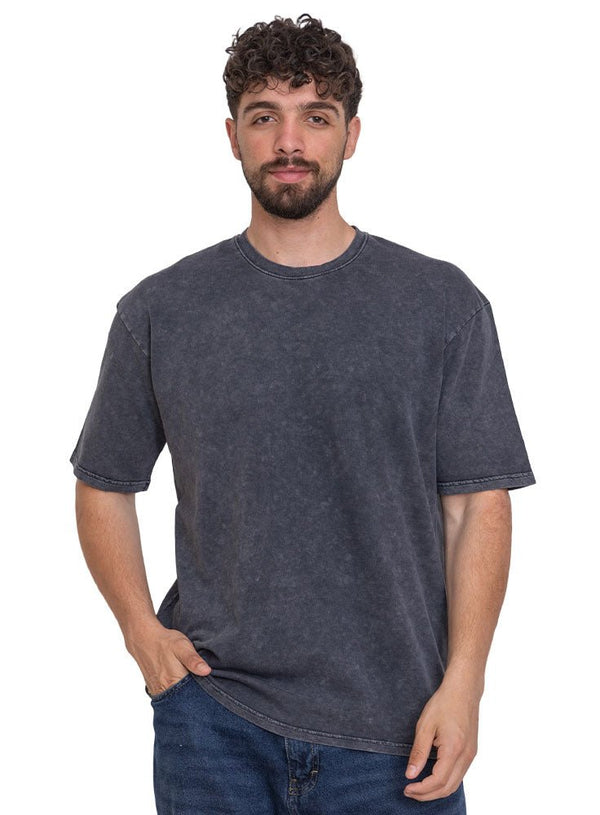 Black Washed O - S Round T-Shirt - Khotwh