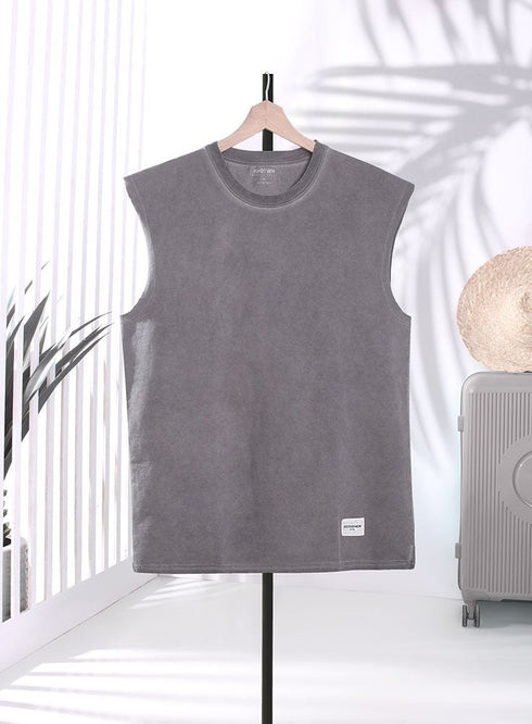 Black Washed Sleeveless T-Shirt - Khotwh
