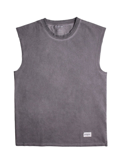 Black Washed Sleeveless T-Shirt - Khotwh