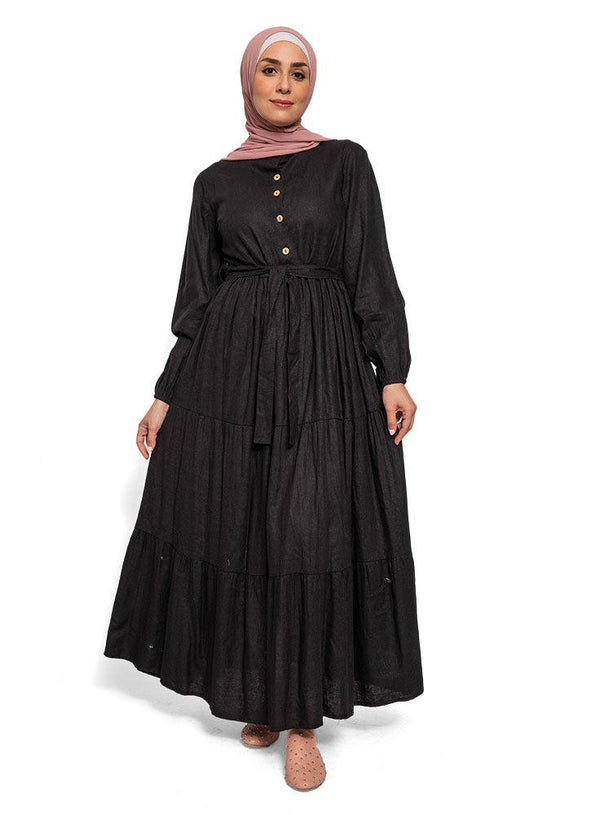 Black W.Button Dress - Khotwh