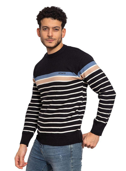 Black Wide Striped Pullover - Khotwh