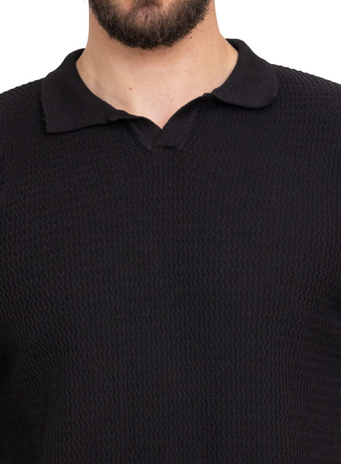 Black Zigzag F - S.Knit Polo T-shirt - Khotwh