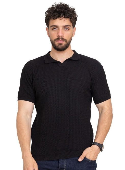 Black Zigzag F - S.Knit Polo T-shirt - Khotwh