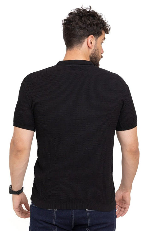 Black Zigzag F - S.Knit Polo T-shirt - Khotwh