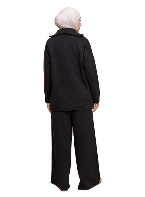 Black Zipper knitted Suit - Khotwh